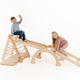 5in1 Montessori Klettergerüst Set: Kletterdreieck mit Rutsche, Kletterbogen, Kletternetz und Kissen, für Kinder 1-7 Jahre – Beige