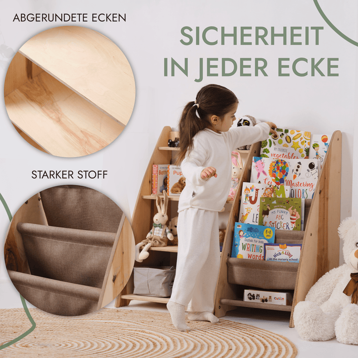 Montessori Holzregale 2in1 – Bücher- & Spielzeugregal