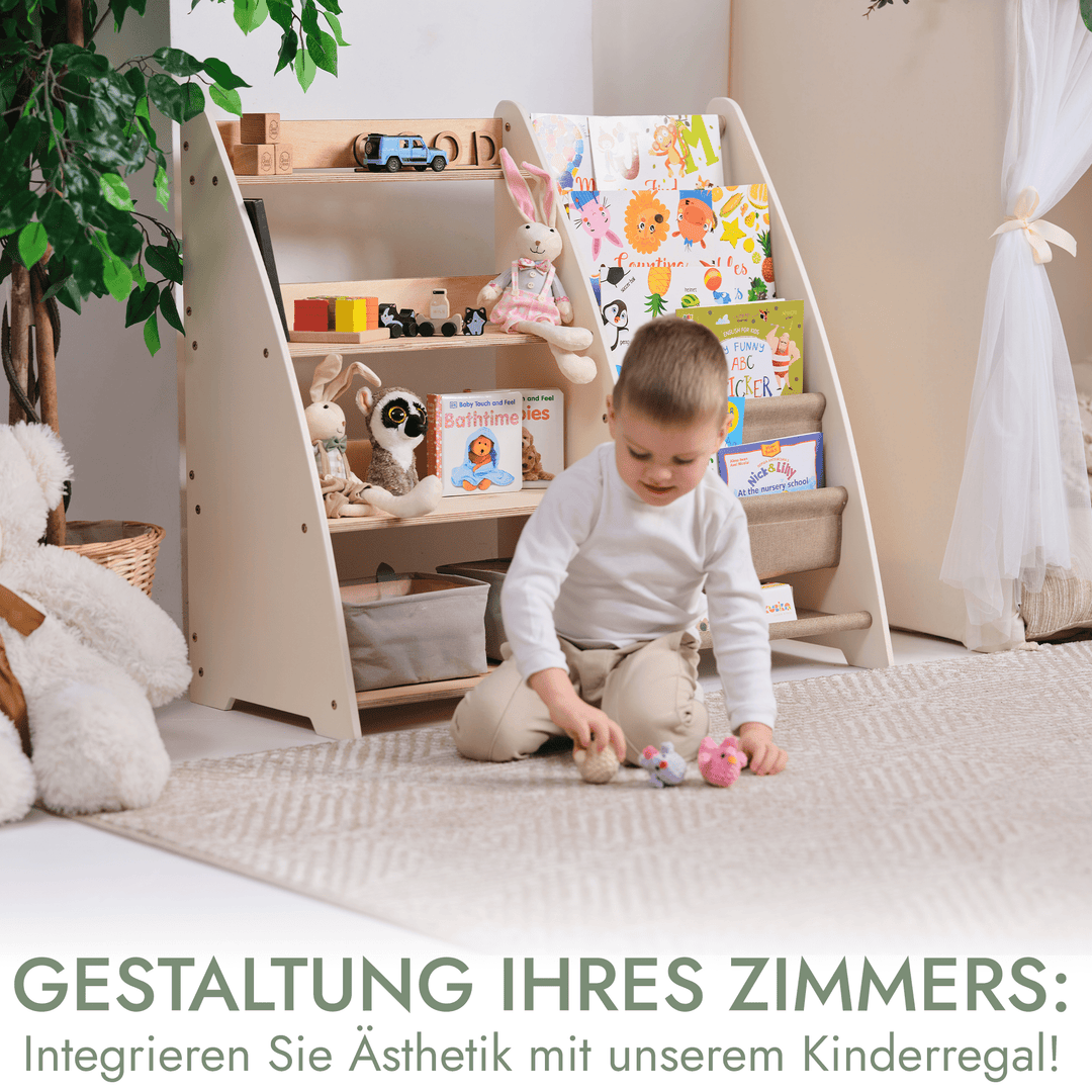 Montessori Holzregale 2in1 – Bücher- & Spielzeugregal