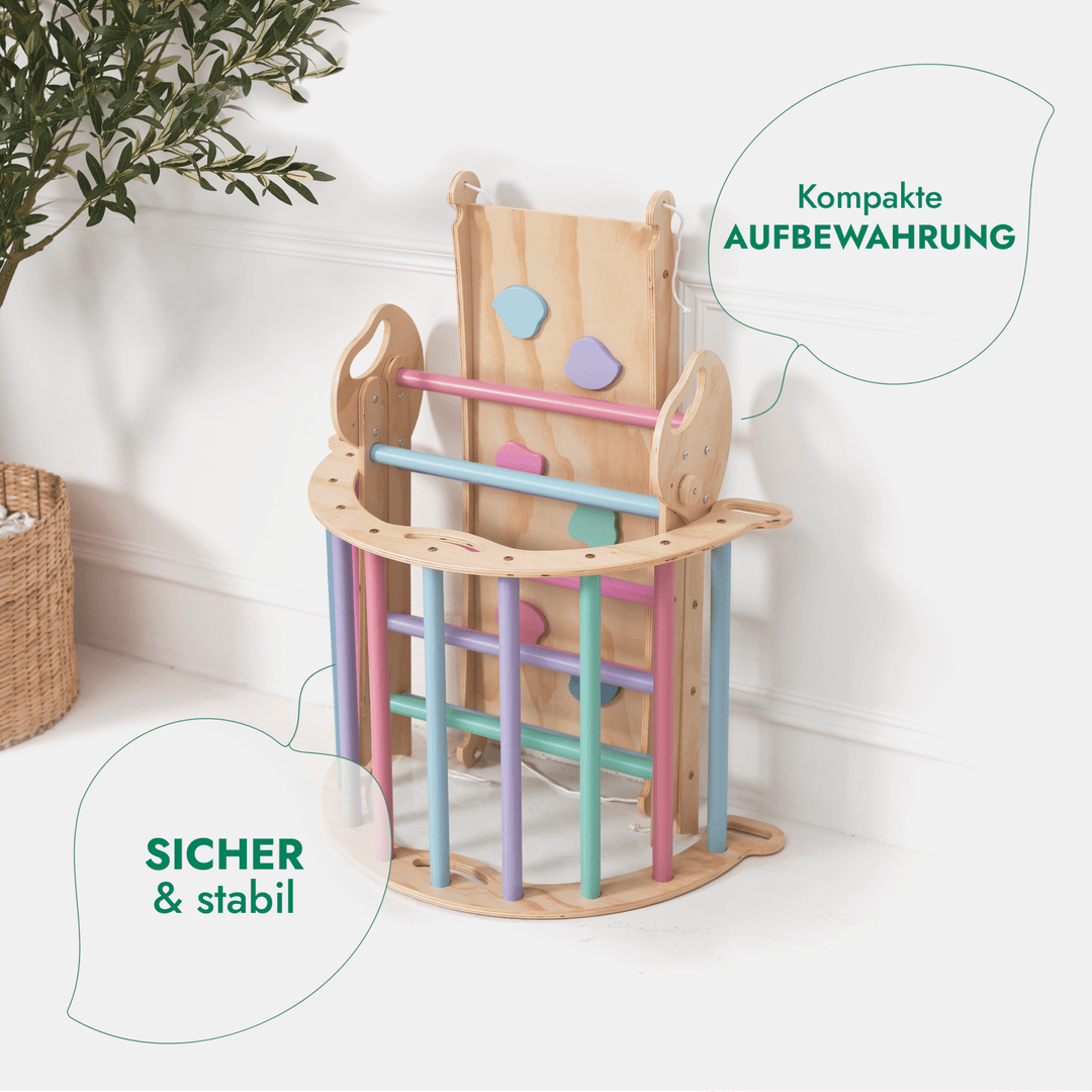 4 - in - 1 Montessori - Kletterset: Pikler - Dreieck, Kletterbogen, Rutschbrett und Kissen für Kleinkinder (1–3 Jahre) – Pastell - Goodevas DE