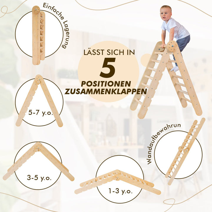 4in1 Montessori Klettergerüst Set: Kletterdreieck mit Rutsche, Kletterbogen mit Kissen, für Kinder 1 - 7 Jahre – Beige - Goodevas Deutschland