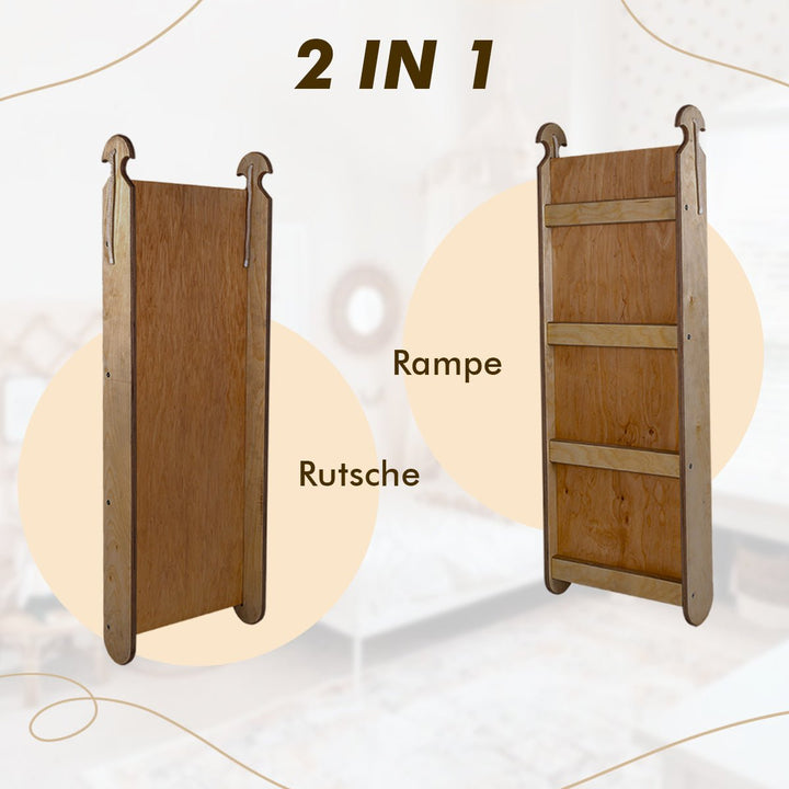 5in1 Montessori Klettergerüst Set: Kletterdreieck + Kletterbogen mit Kissen + Kletternetz und Rutsche für Kinder 1 - 7 Jahre – Schokolade - Goodevas Deutschland