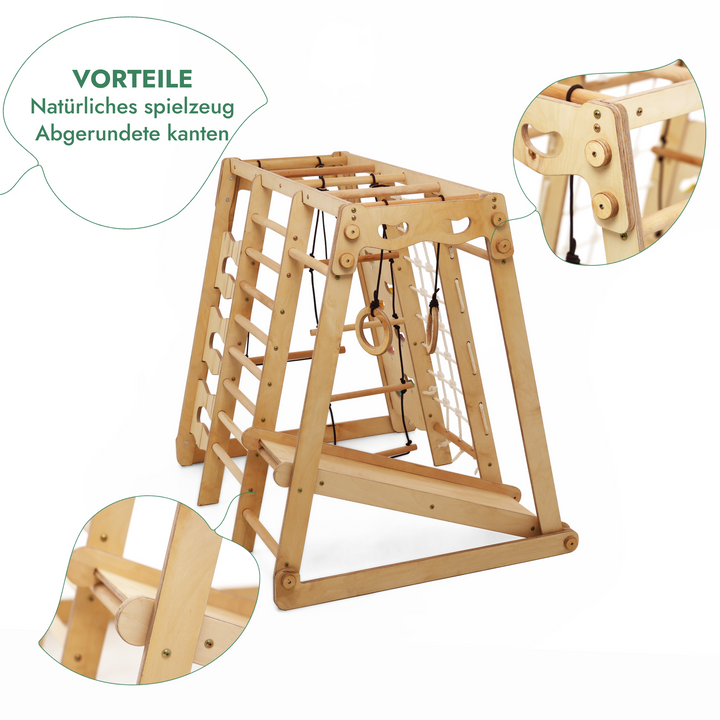 6in1 Indoor-Spielplatz aus Holz für Kinder –  Schaukel, Rutsche, Seil und Treppe