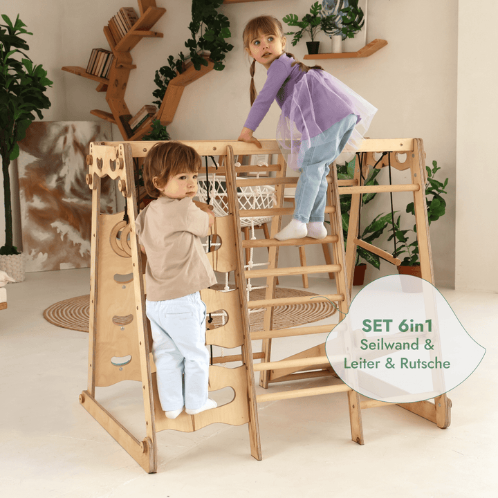 6in1 Indoor - Spielplatz aus Holz für Kinder – Schaukel, Rutsche, Seil und Treppe - Goodevas Deutschland