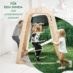 6in1 Indoor Spielplatz für Kinder: Klettergerüst mit Kletternetz, Rutsche, Gymnastikringe, Hängende Leiter und Disc - Schaukel – Beige - Goodevas Deutschland