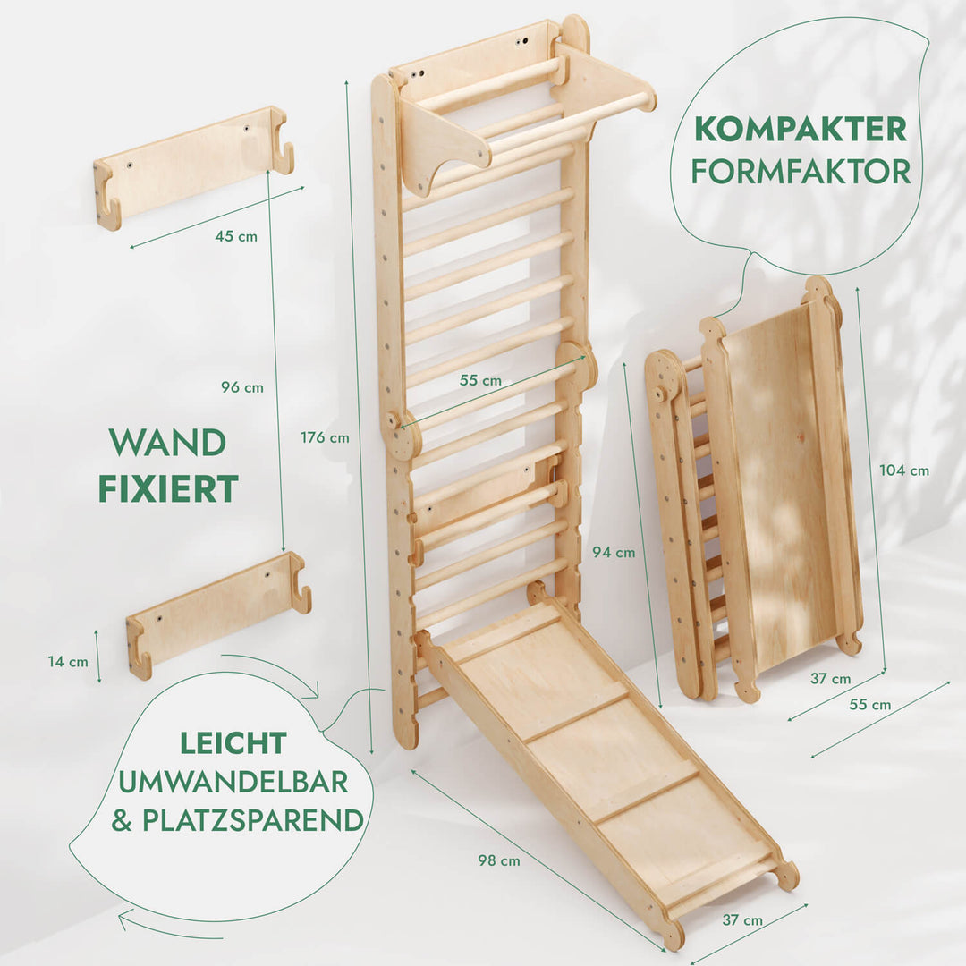 6in1 Wooden Swedish Wall / Climbing ladder for Children + Swing Set + Slide Board