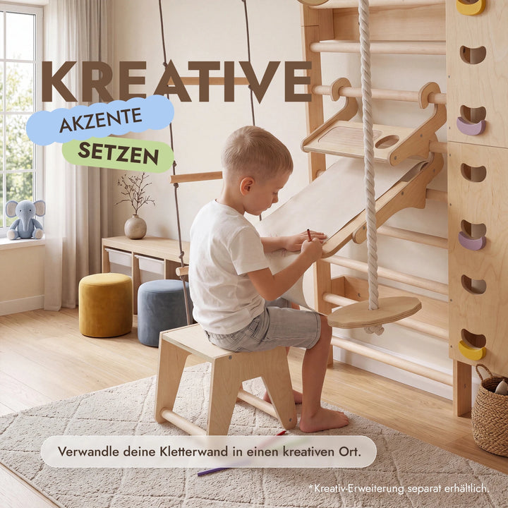 7-in-1 Kletterwand fürs Kinderzimmer mit Sprossenwand, Kletternetz, Klimmzugstange & (3in1) Kinderschaukel-Set - Goodevas DE