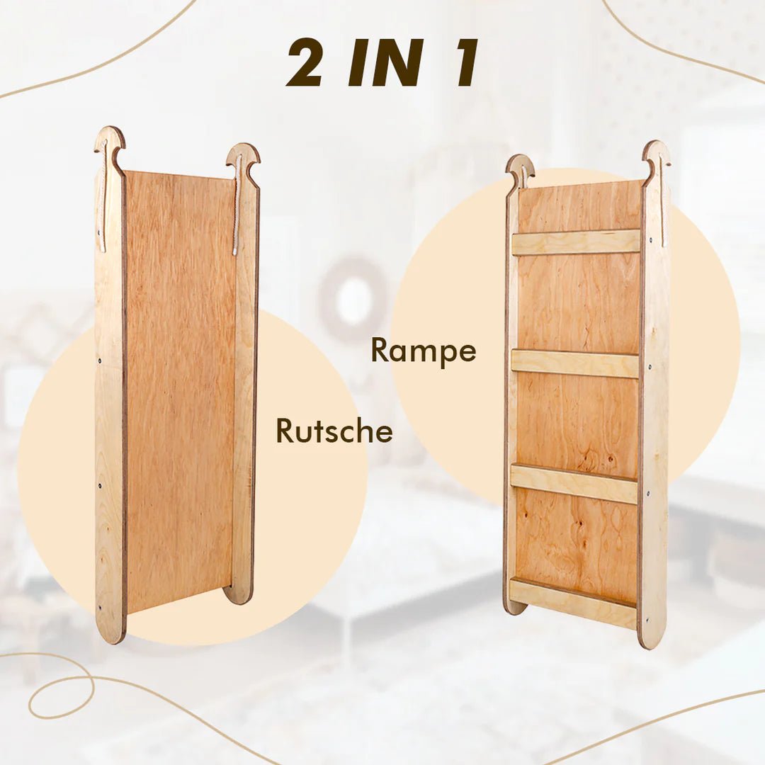 7in1 Montessori Klettergerüst Set: Kletterdreieck, Kletterbogen mit Kissen, Rutsche, Kletternetz, Maltafel und Kinderstuhl, für Kinder 1 - 7 Jahre – Beige - Goodevas Deutschland