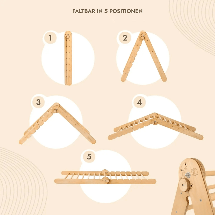 7in1 Montessori Klettergerüst Set: Kletterdreieck, Kletterbogen mit Kissen, Rutsche, Kletternetz, Maltafel und Kinderstuhl, für Kinder 1 - 7 Jahre – Beige - Goodevas Deutschland