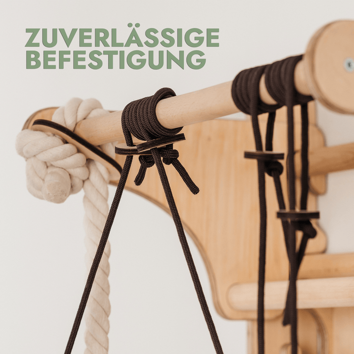 8in1 Kletterwand Indoor: Sprossenwand, Gymnastikringe, Hängende Leiter, Disc - Schaukel, Rutsche, Klimmzugstange, Maltafel und Kinderstuhl für Kinder – Beige - Goodevas Deutschland