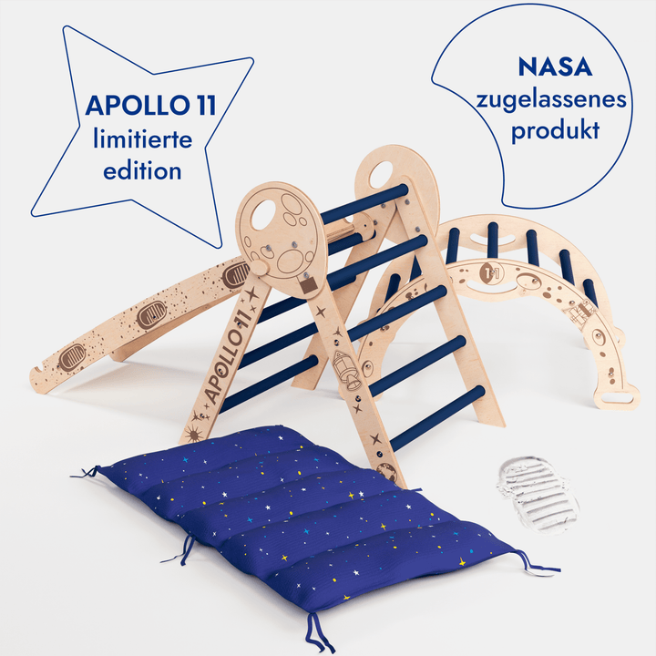 Apollo 4in1 Kletterset: Pikler - Dreieck, Kletterbogen, Rutschbrett und Kissen für kleine Kleinkind - Astronauten - Goodevas Deutschland