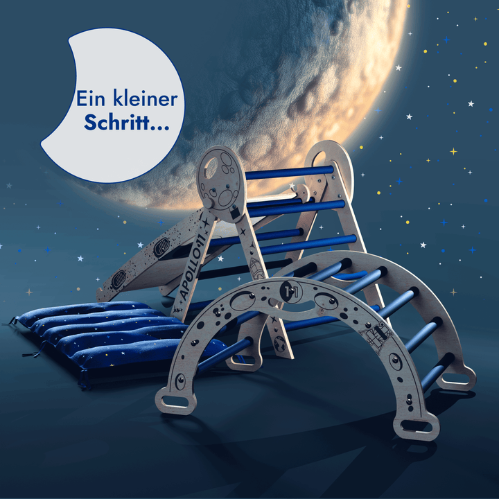 Apollo 4in1 Kletterset: Pikler - Dreieck, Kletterbogen, Rutschbrett und Kissen für kleine Kleinkind - Astronauten - Goodevas Deutschland