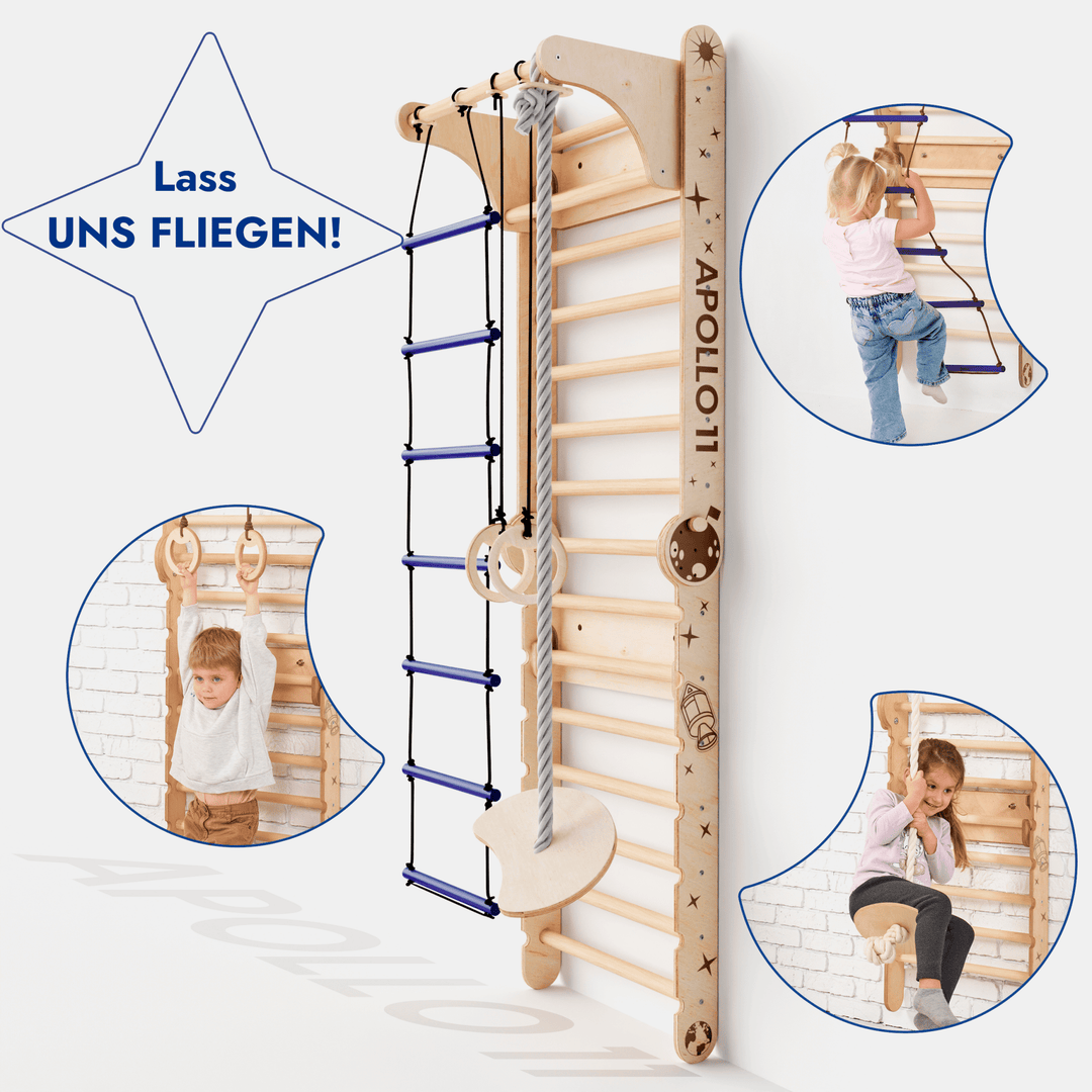 Apollo Schwedische Wand / Kletterleiter für kleine Astronauten + Mondschaukel - Set + Rutschbrett - Goodevas Deutschland