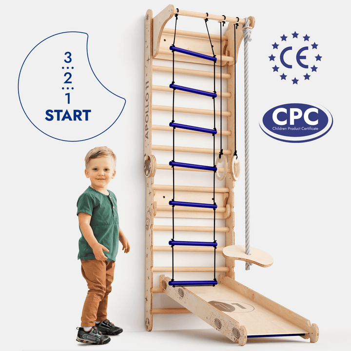 Apollo Schwedische Wand / Kletterleiter für kleine Astronauten + Mondschaukel - Set + Rutschbrett - Goodevas Deutschland