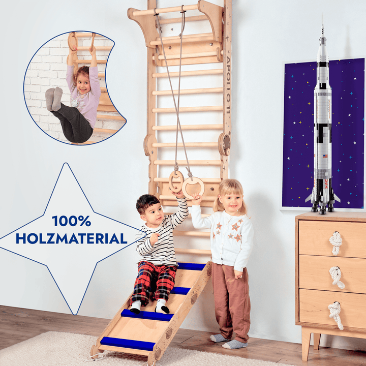 Apollo Schwedische Wand / Kletterleiter für kleine Astronauten + Mondschaukel - Set + Rutschbrett - Goodevas Deutschland