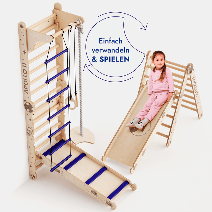 Apollo Schwedische Wand / Kletterleiter für kleine Astronauten + Mondschaukel - Set + Rutschbrett - Goodevas Deutschland