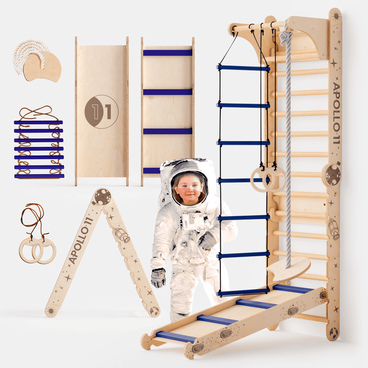 Apollo Schwedische Wand / Kletterleiter für kleine Astronauten + Mondschaukel - Set + Rutschbrett - Goodevas Deutschland