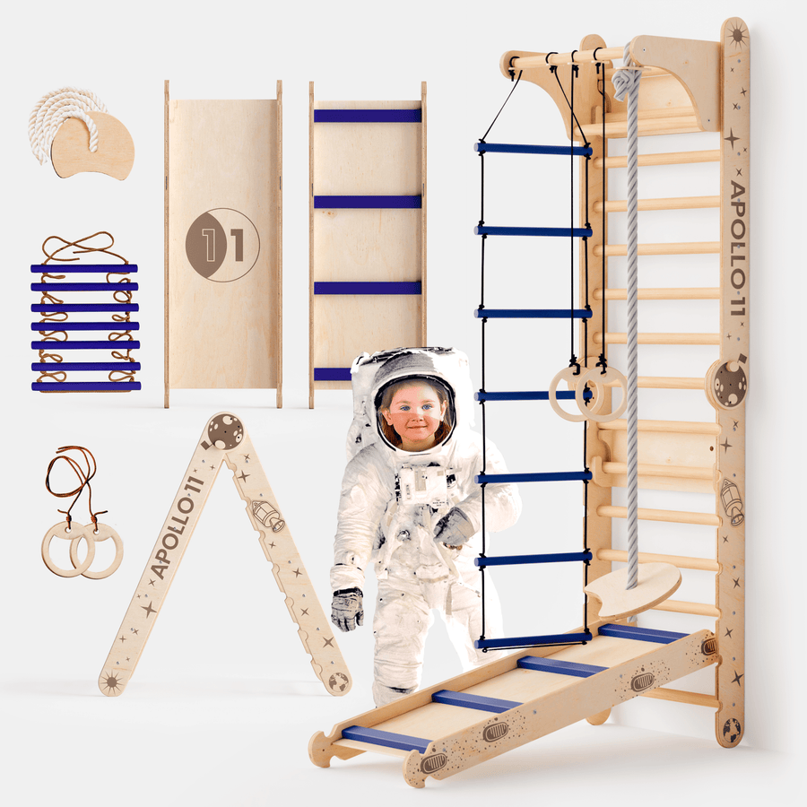Apollo Schwedische Wand / Kletterleiter für kleine Astronauten + Mondschaukel - Set + Rutschbrett - Goodevas Deutschland