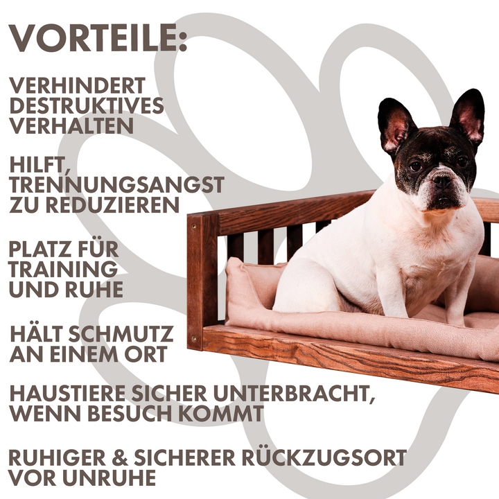 Hundebett aus Holz mit Kissen