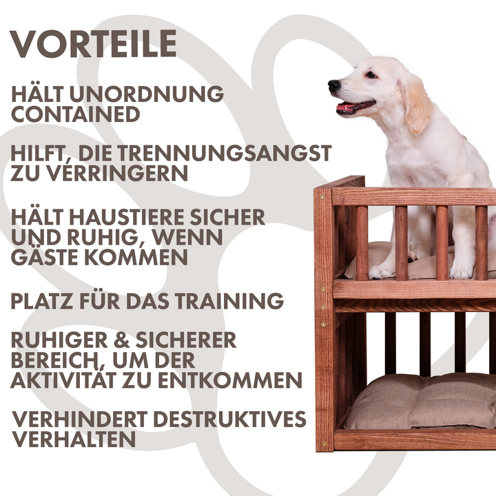 Hundebett-Plattform aus Holz mit zwei Kissen