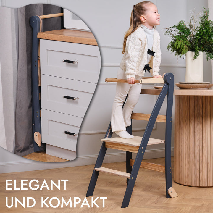 Holz Lernleiter Montessori: Hocker für Kinder - Graphit - Goodevas Deutschland