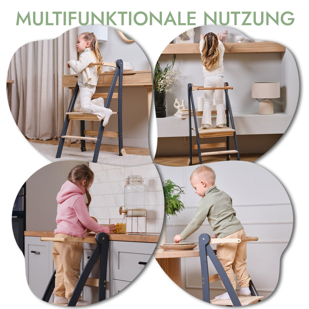Holz Lernleiter Montessori: Hocker für Kinder - Graphit - Goodevas Deutschland