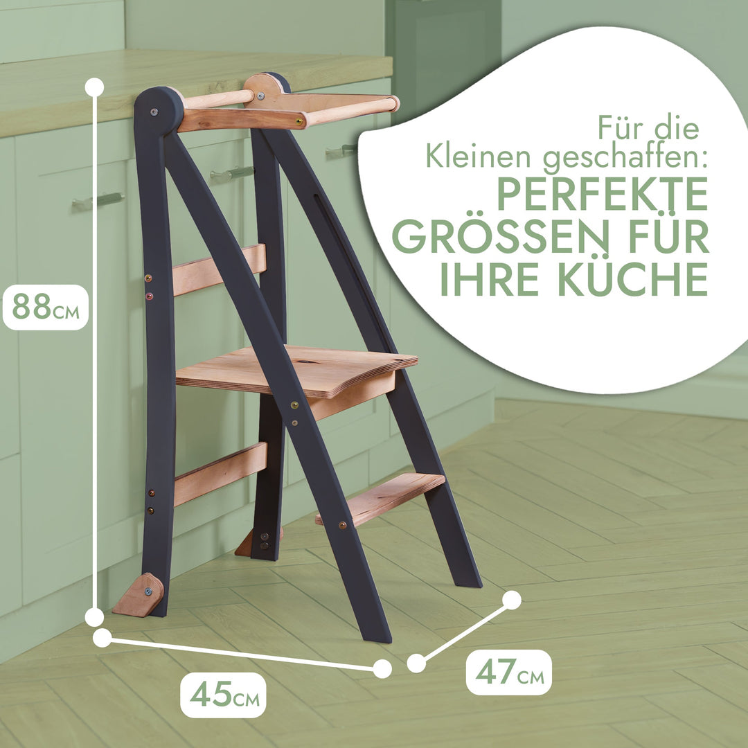 Holz Lernleiter Montessori: Hocker für Kinder - Graphit - Goodevas Deutschland