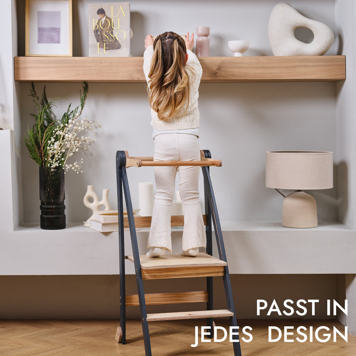 Holz Lernleiter Montessori: Hocker für Kinder - Graphit - Goodevas Deutschland