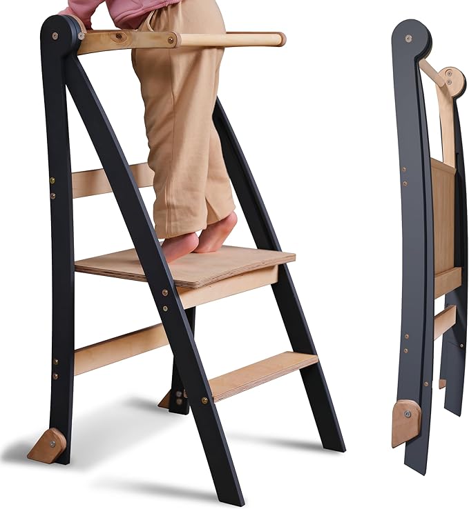 Holz Lernleiter Montessori: Hocker für Kinder - Graphit - Goodevas Deutschland