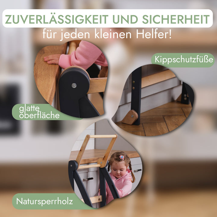 Holz Lernleiter Montessori: Hocker für Kinder - Graphit - Goodevas Deutschland