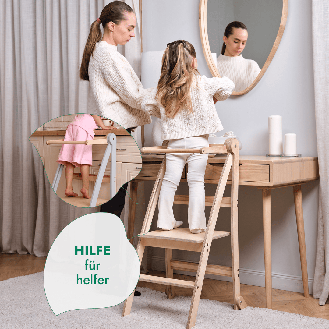 Holz Lernleiter Montessori: Hocker für Kinder - Grau - Goodevas DE