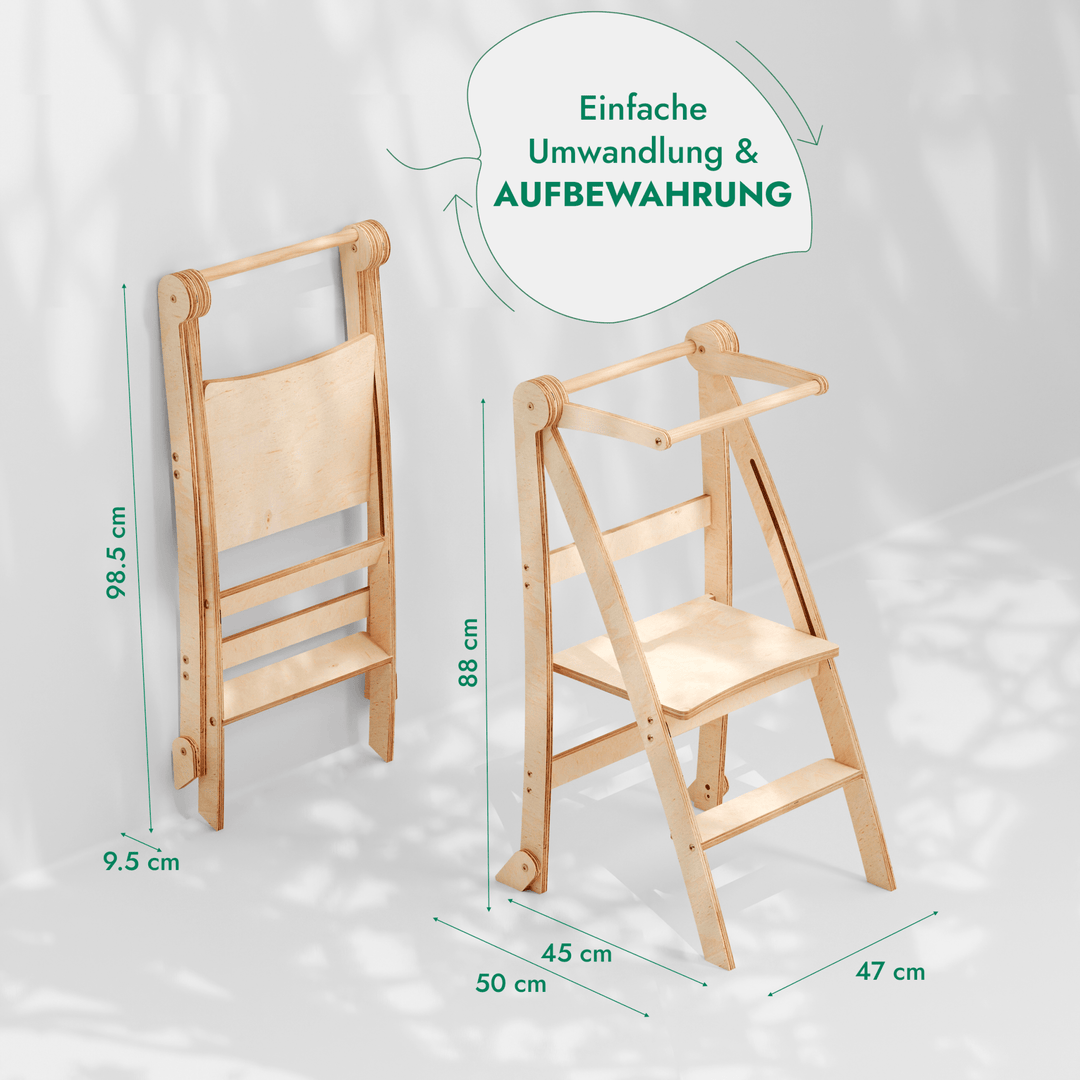 Holz Lernleiter Montessori: Hocker für Kinder - Grau - Goodevas DE