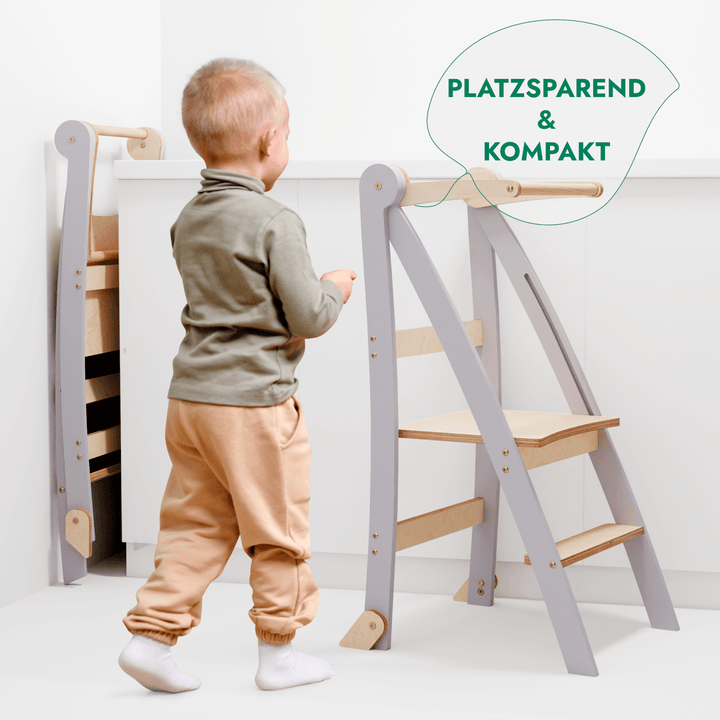 Holz Lernleiter Montessori: Hocker für Kinder - Grau - Goodevas DE