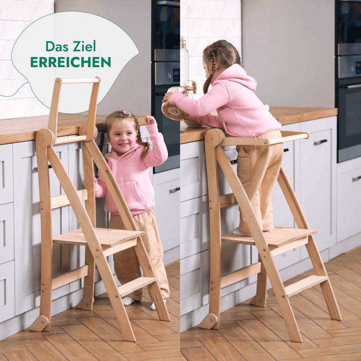 Holz Lernleiter Montessori: Hocker für Kinder - Grau - Goodevas DE
