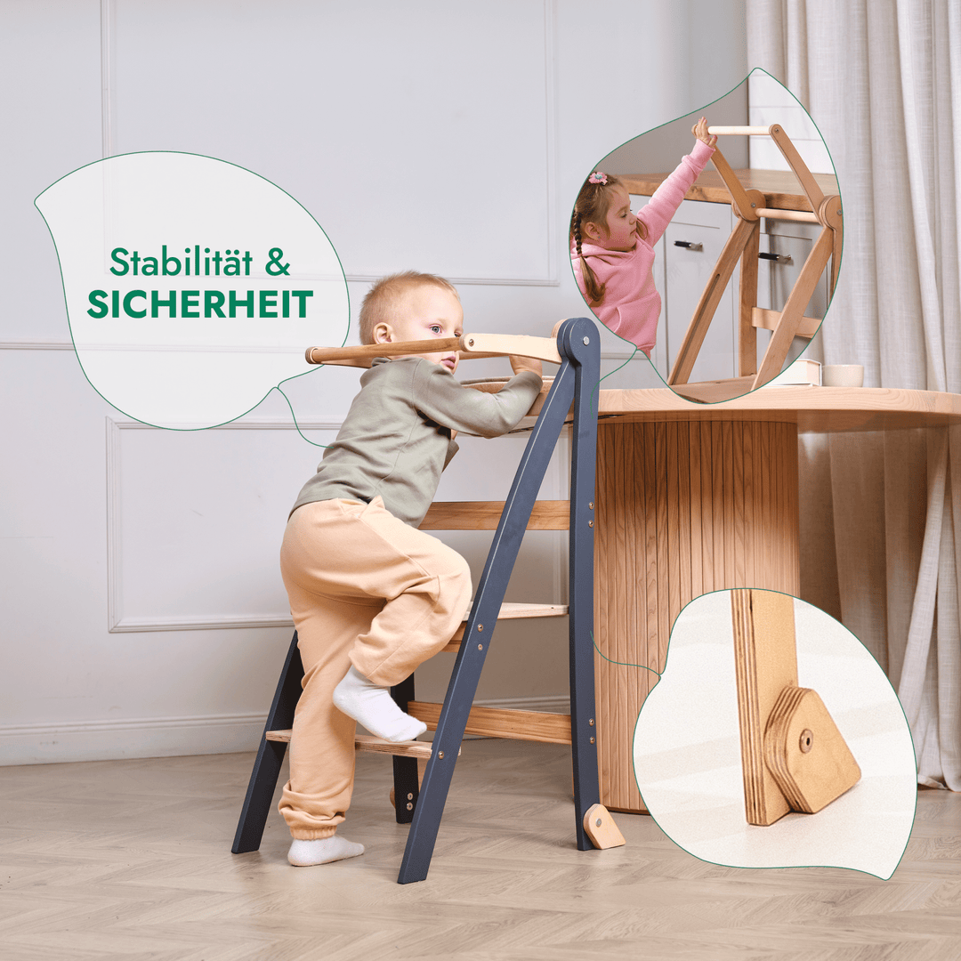 Holz Lernleiter Montessori: Hocker für Kinder - Grau - Goodevas DE