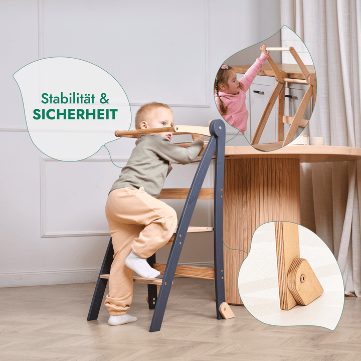 Holz Lernleiter Montessori: Hocker für Kinder - Grau - Goodevas DE