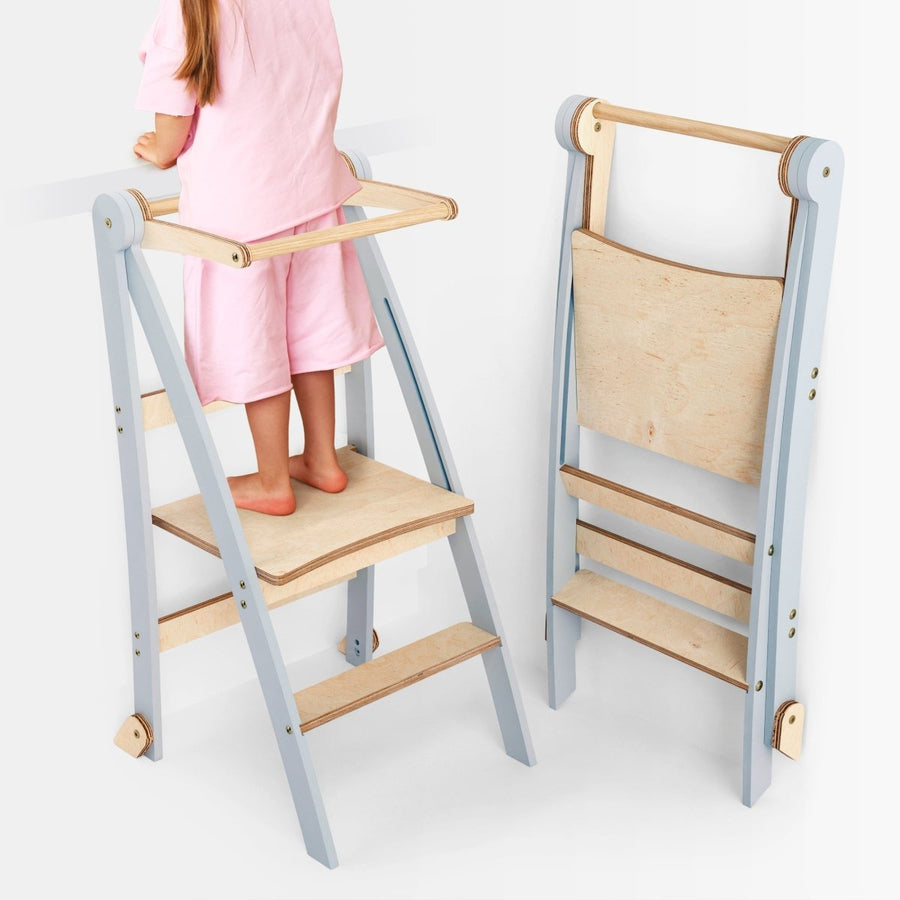 Holz Lernleiter Montessori: Hocker für Kinder - Grau - Goodevas DE