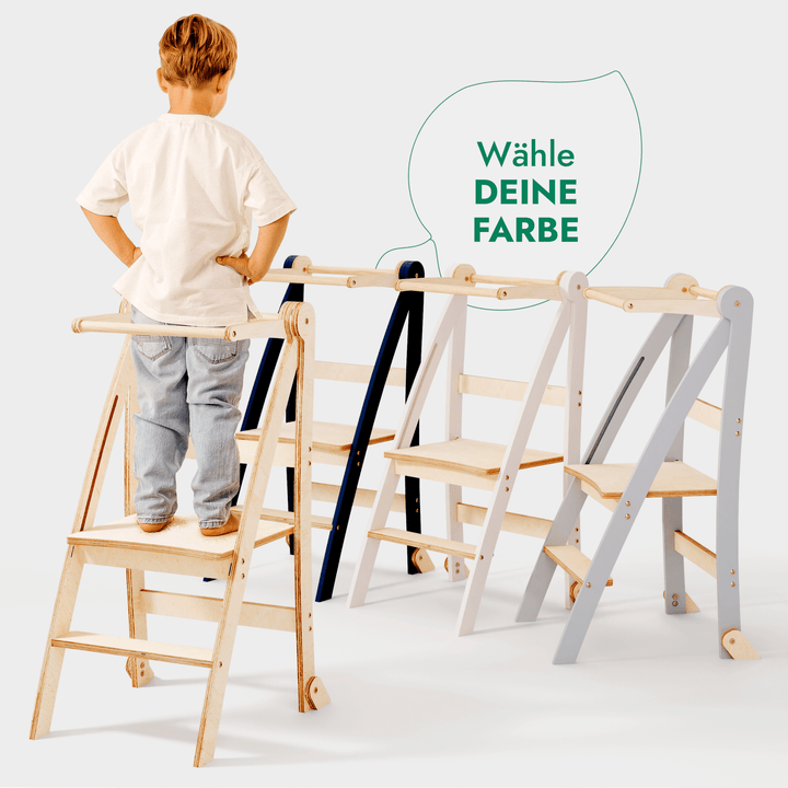 Holz Lernleiter Montessori: Hocker für Kinder - Grau - Goodevas DE