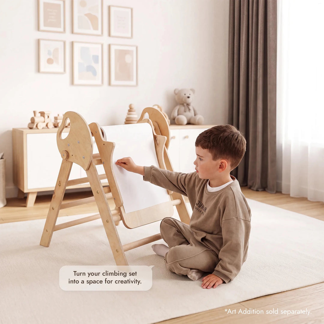 Montessori 4in1 Kletterdreieck für Babys: Pikler-Dreieck, Kletterbogen, Rutschbrett und Kissen für Kleinkinder (1–3 Jahre) - Beige - Goodevas DE