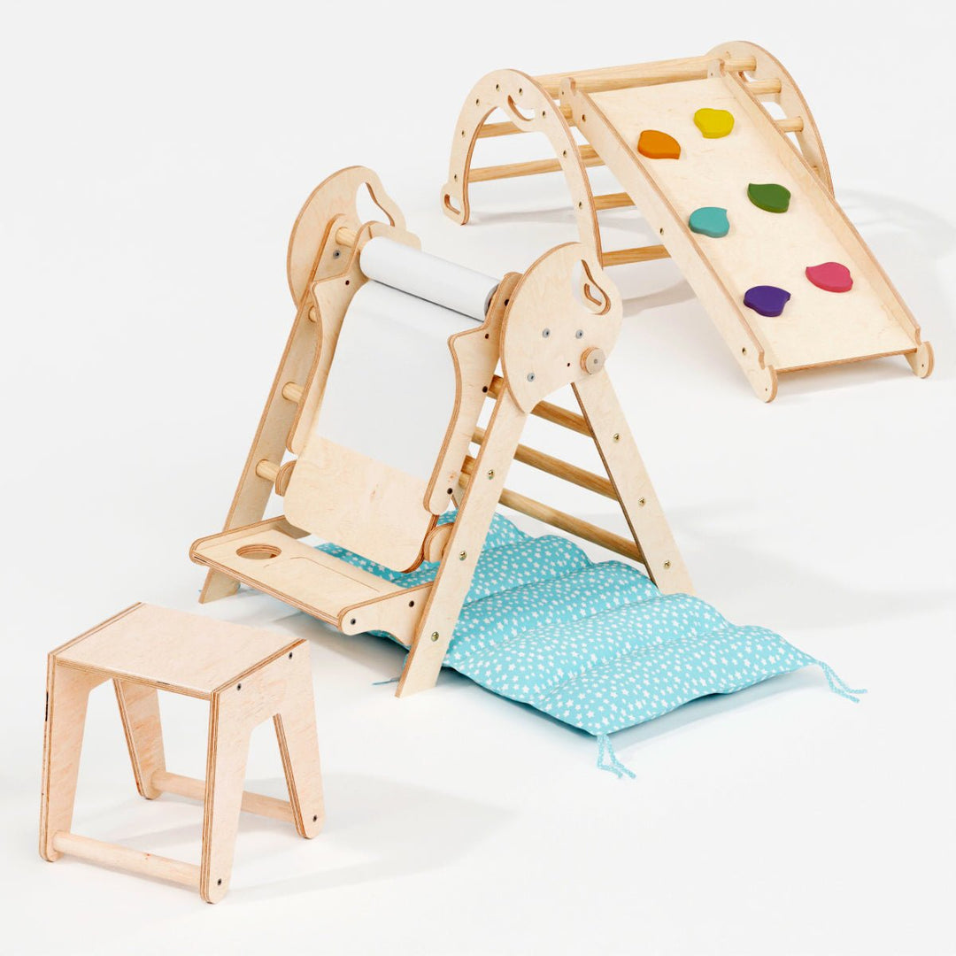 Montessori 4in1 Kletterdreieck für Babys: Pikler - Dreieck, Kletterbogen, Rutschbrett und Kissen für Kleinkinder (1–3 Jahre) - Goodevas Deutschland