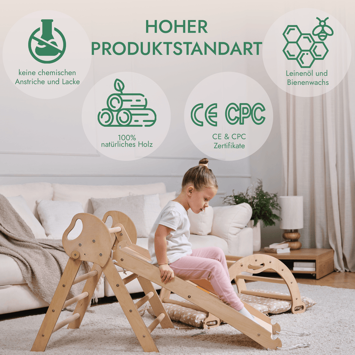 Montessori 4in1 Kletterdreieck für Babys: Pikler - Dreieck, Kletterbogen, Rutschbrett und Kissen für Kleinkinder (1–3 Jahre) - Goodevas Deutschland