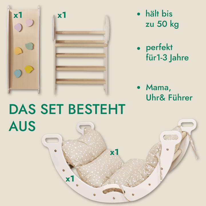 Montessori 4in1 Kletterdreieck für Babys: Pikler - Dreieck, Kletterbogen, Rutschbrett und Kissen für Kleinkinder (1–3 Jahre) - Goodevas Deutschland
