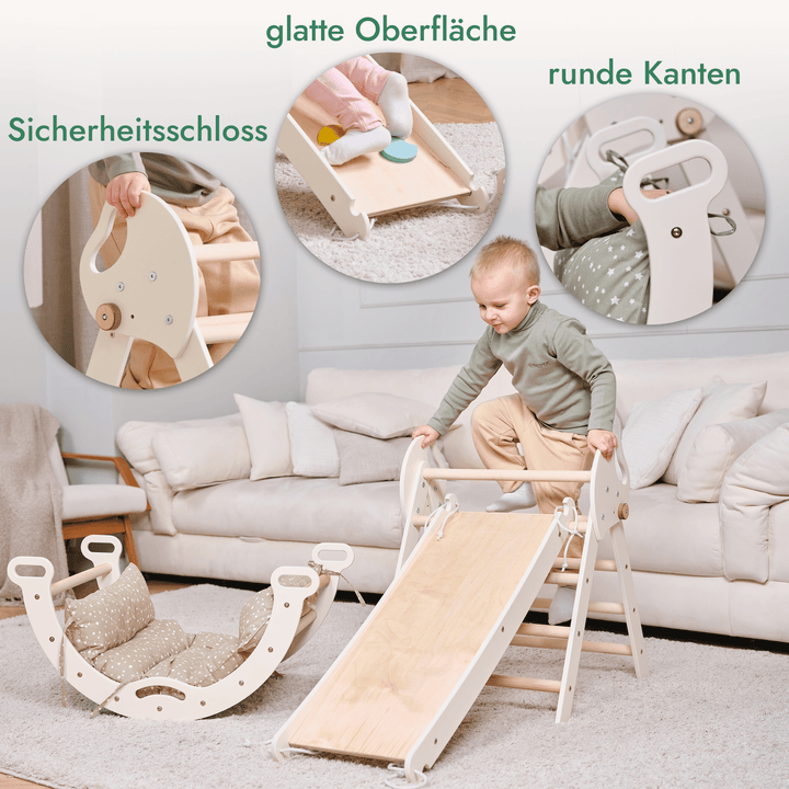 Montessori 4in1 Kletterdreieck für Babys: Pikler - Dreieck, Kletterbogen, Rutschbrett und Kissen für Kleinkinder (1–3 Jahre) - Goodevas Deutschland