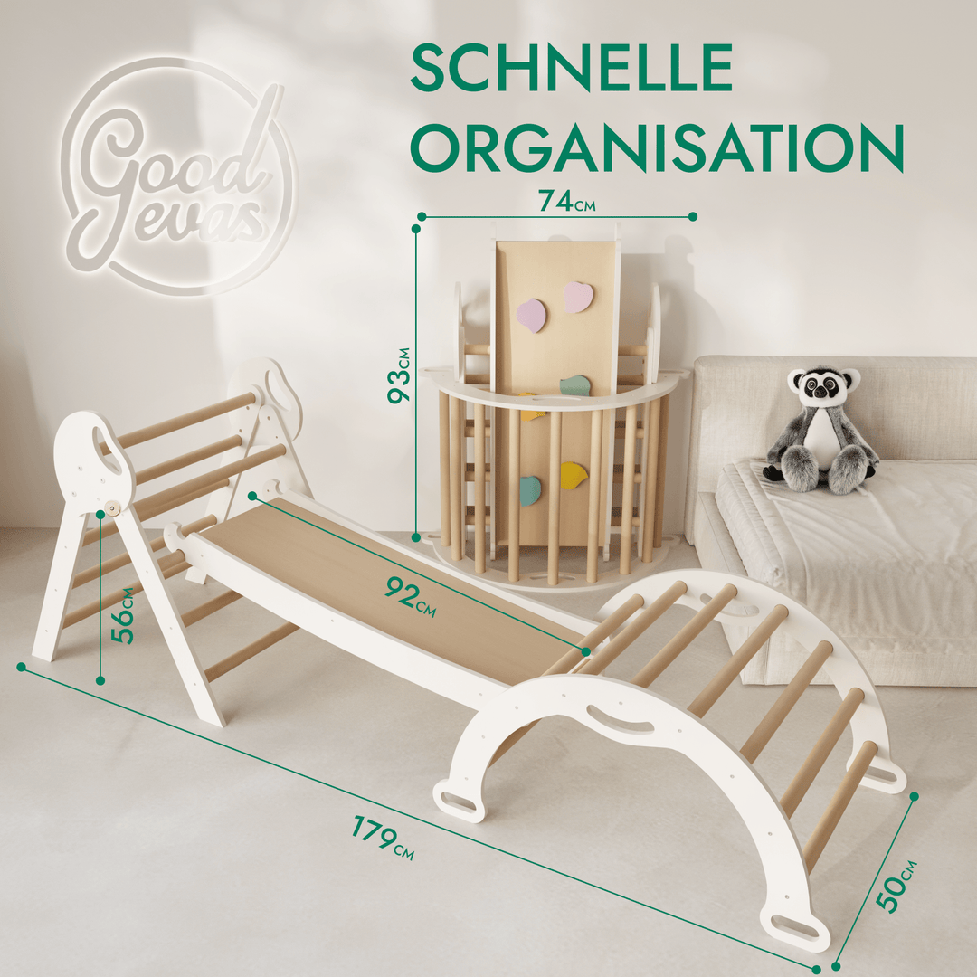 Montessori 4in1 Kletterdreieck für Babys: Pikler - Dreieck, Kletterbogen, Rutschbrett und Kissen für Kleinkinder (1–3 Jahre) - Goodevas Deutschland
