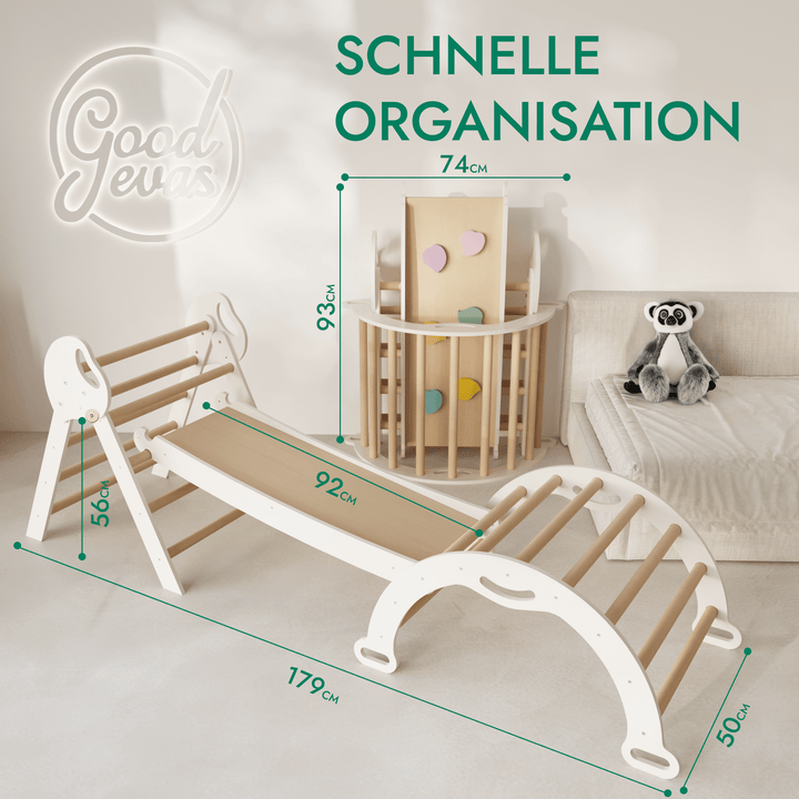 Montessori 4in1 Kletterdreieck für Babys: Pikler - Dreieck, Kletterbogen, Rutschbrett und Kissen für Kleinkinder (1–3 Jahre) - Goodevas Deutschland