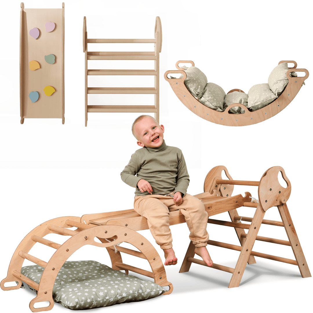 Montessori 4in1 Kletterdreieck für Babys: Pikler - Dreieck, Kletterbogen, Rutschbrett und Kissen für Kleinkinder (1–3 Jahre) - Goodevas Deutschland