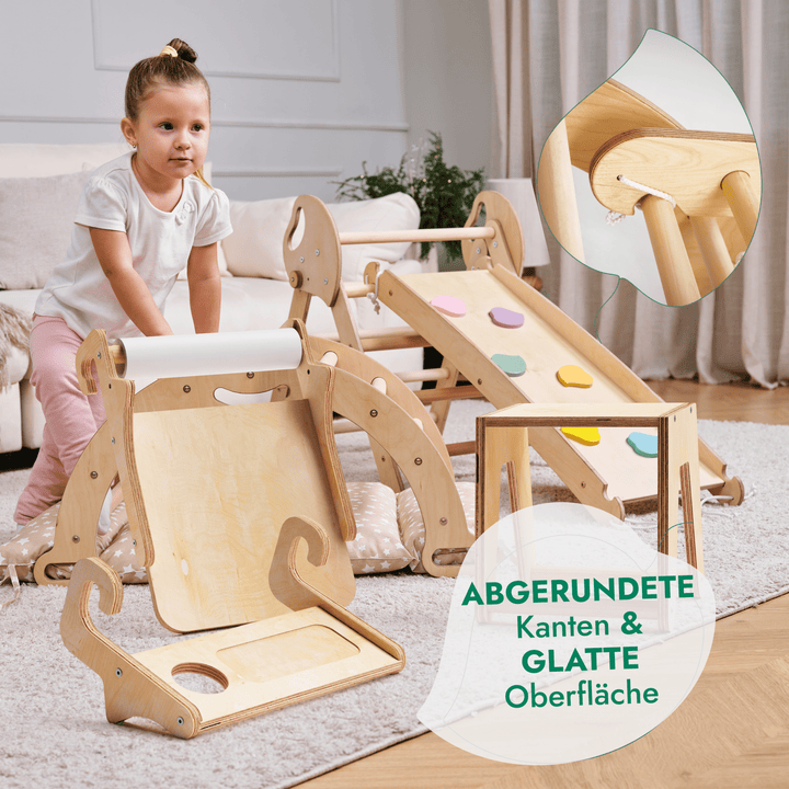 Montessori 5in1 Kletterdreieck für Babys: Pikler - Dreieck, Kletterbogen, Kunst - Erweiterung ,Rutschbrett und Kissen für Kleinkinder (1–3 Jahre) - Goodevas DE