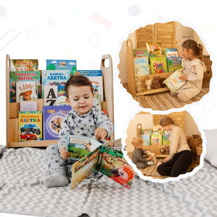 Montessori Wooden Bookshelf – Beige - Goodevas