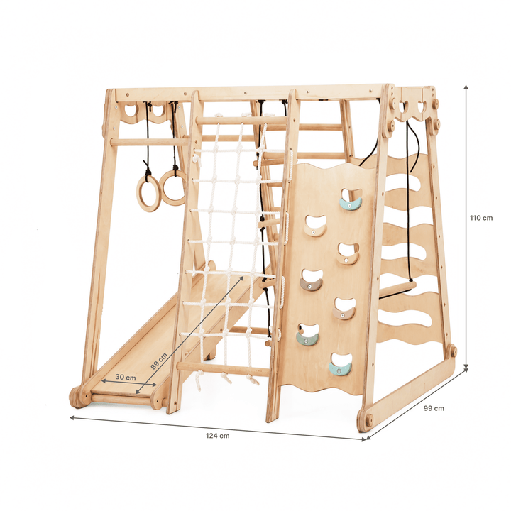 6in1 Indoor-Spielplatz aus Holz für Kinder –  Schaukel, Rutsche, Seil und Treppe