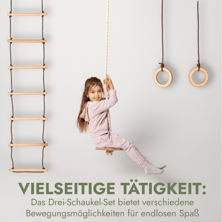 Set aus drei Schaukeln: Scheibe + Ringe + Strickleiter - Goodevas Deutschland
